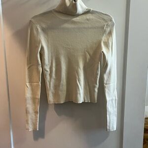 Zara Cream Ribbed Long Sleeve Fitted Top
